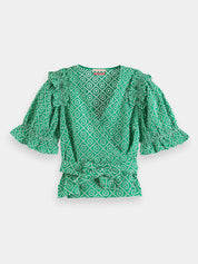 Wrap top with broderie anglaise