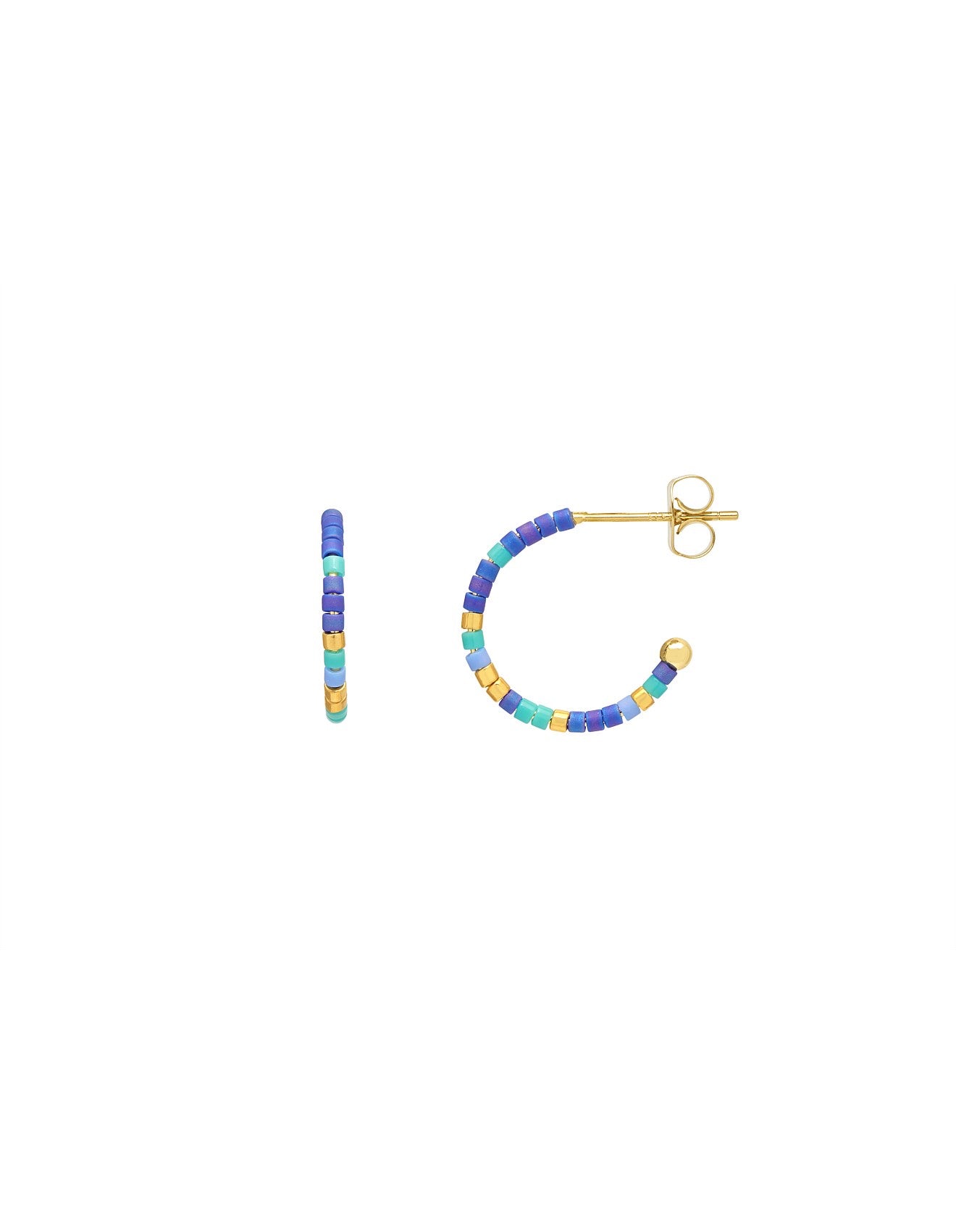 Night Sky Beaded Hoop Earrings- Yellow Gold