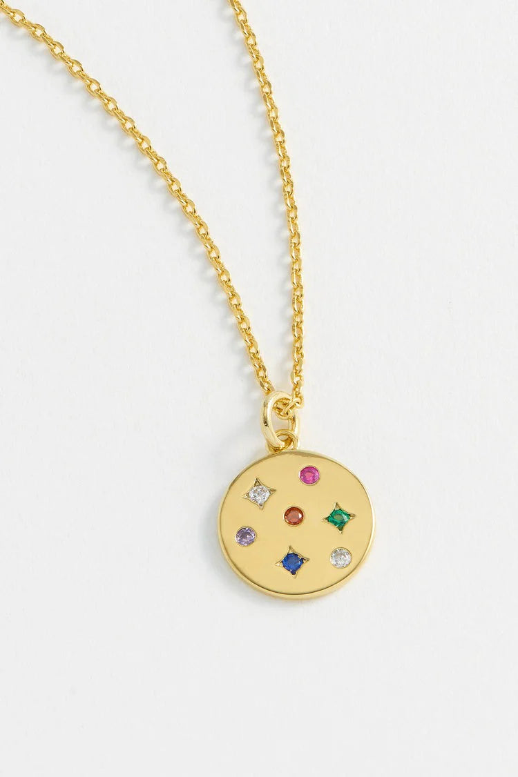 Mix CZ Coin Necklace- Gold Plated