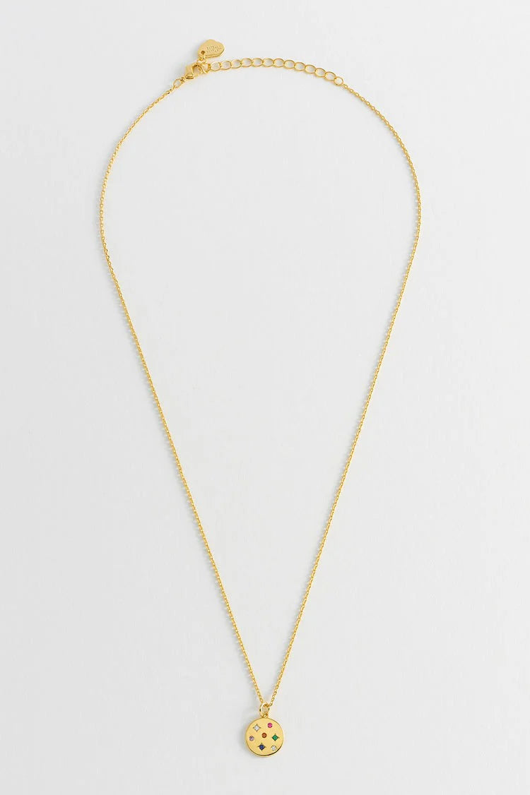 Mix CZ Coin Necklace- Gold Plated