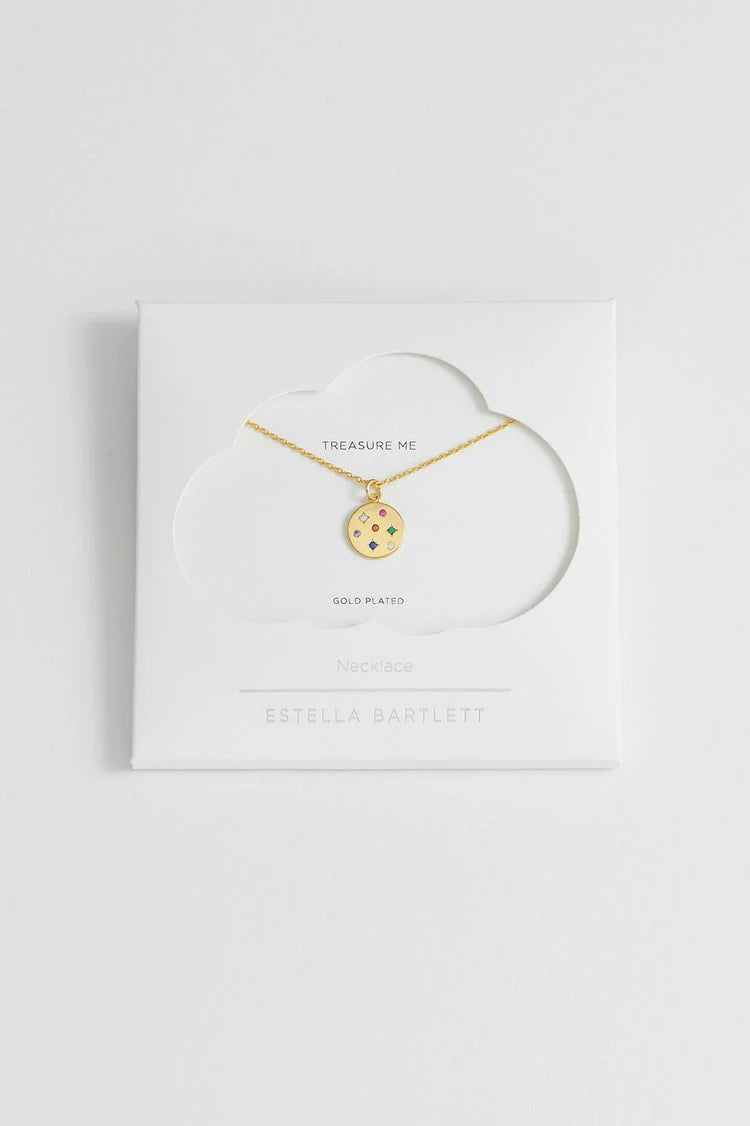 Mix CZ Coin Necklace- Gold Plated