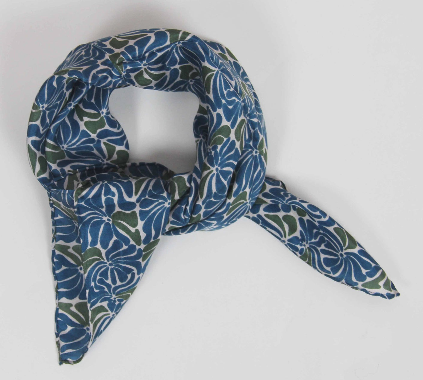 Mini Plumeria Marine Navy Silk Scarf