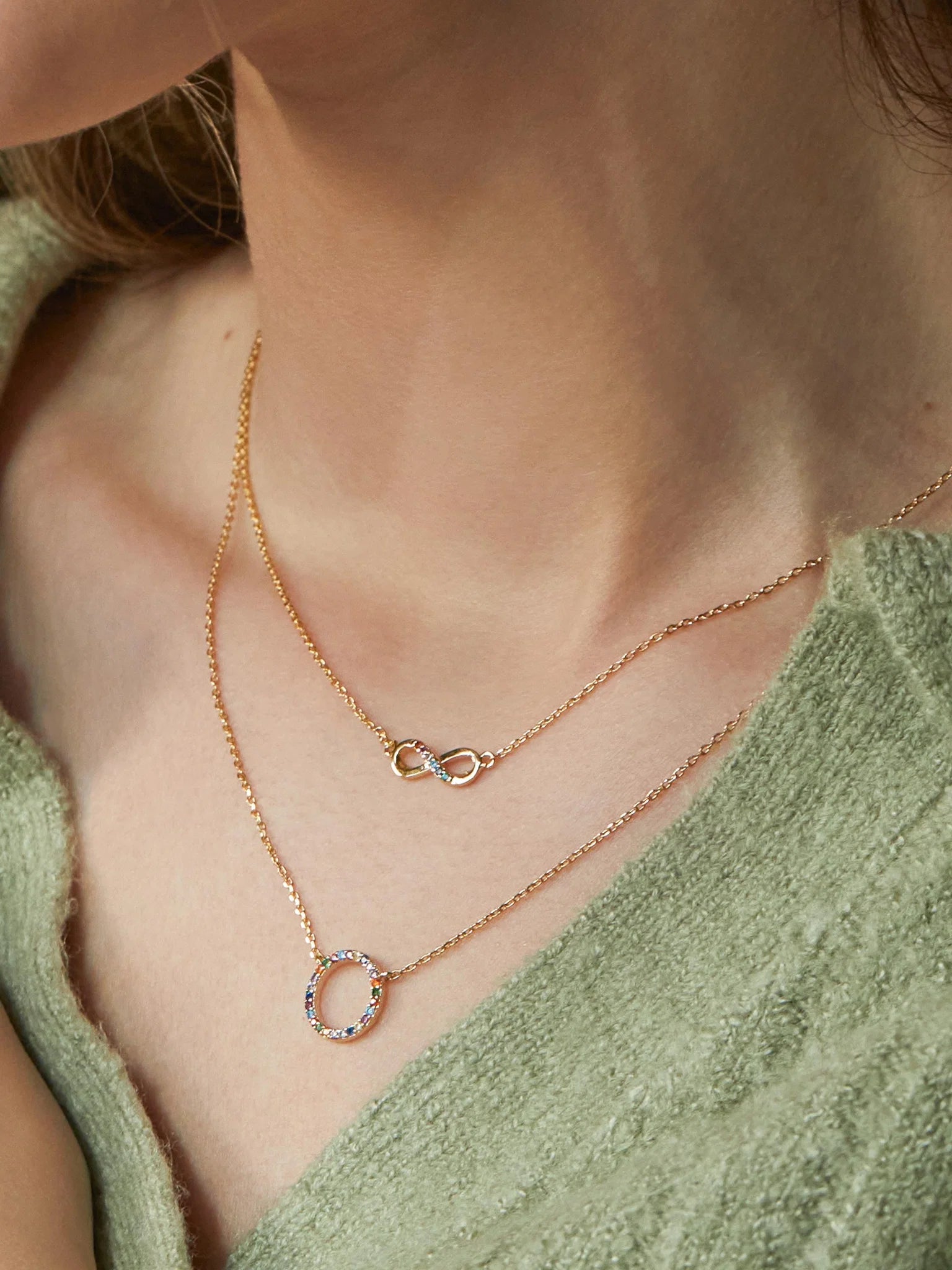 Multi CZ Circle Necklace- Gold Plated