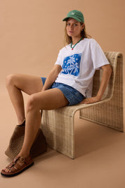 Stevie Slouchy Tee- Palm Scarf Print