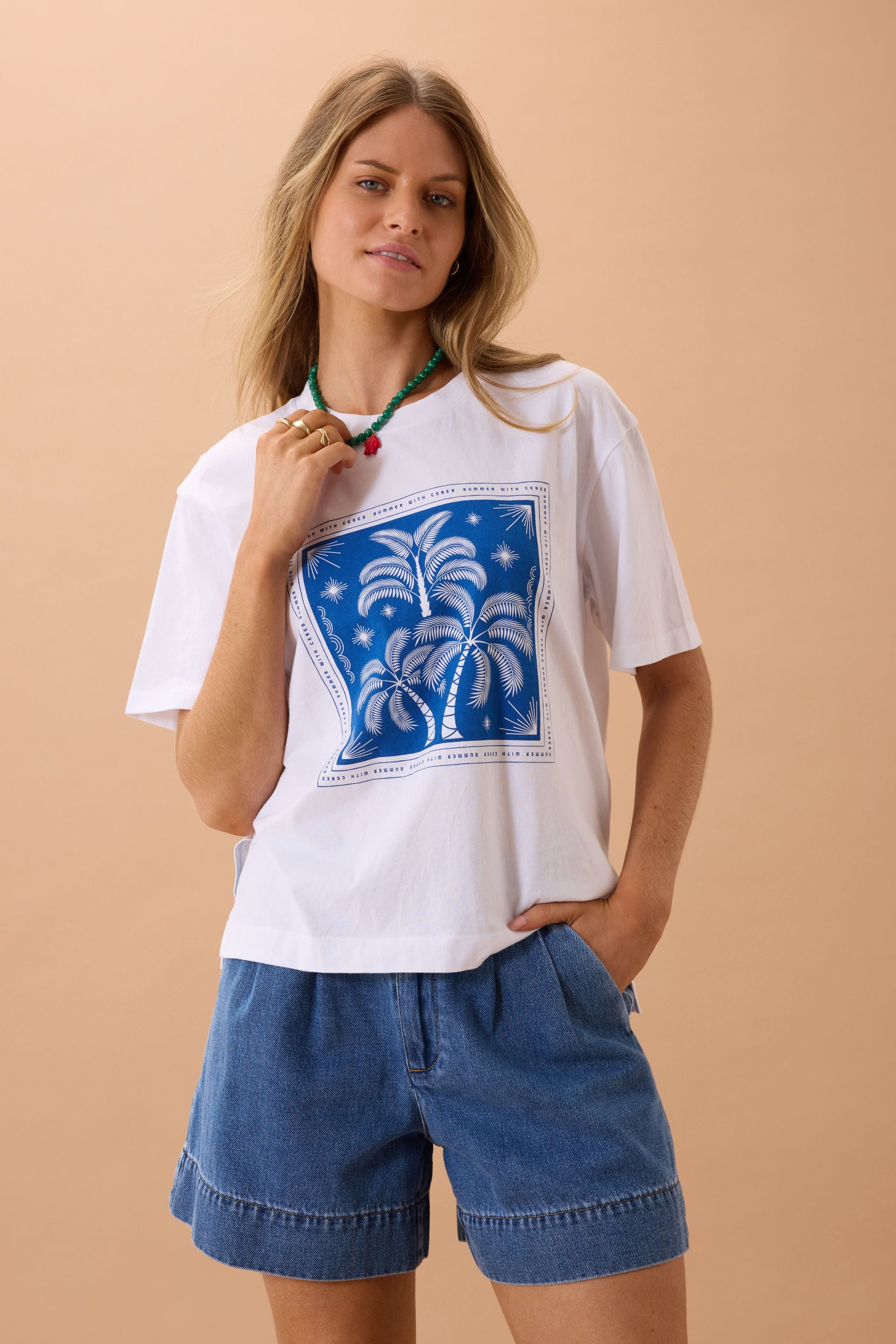 Stevie Slouchy Tee- Palm Scarf Print