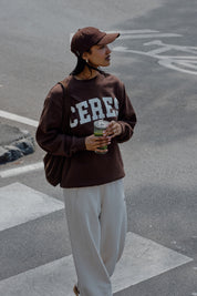 Isla Oversized Slouchy Crew - Chocolate - Presence Hamilton