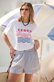 Mila Short - College Blue Ladder Stripe