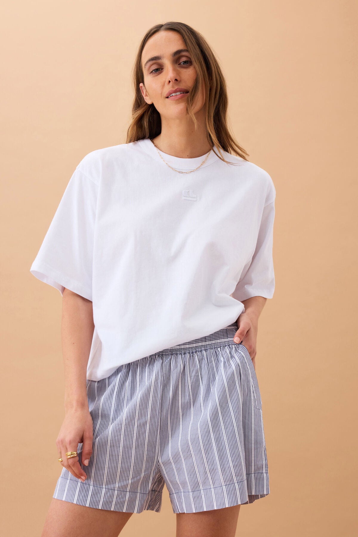 Mila Short - College Blue Ladder Stripe