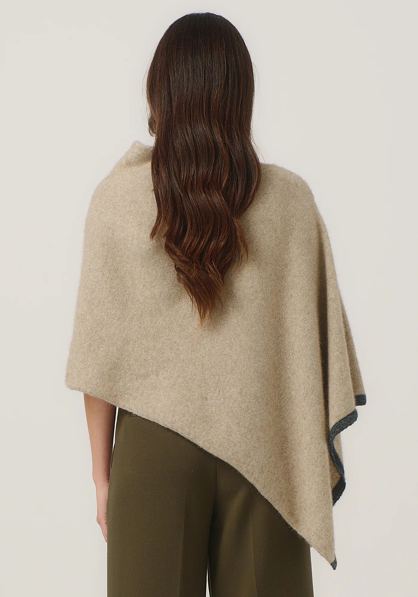 Two Tone Poncho - Latte/Slate - Presence Hamilton