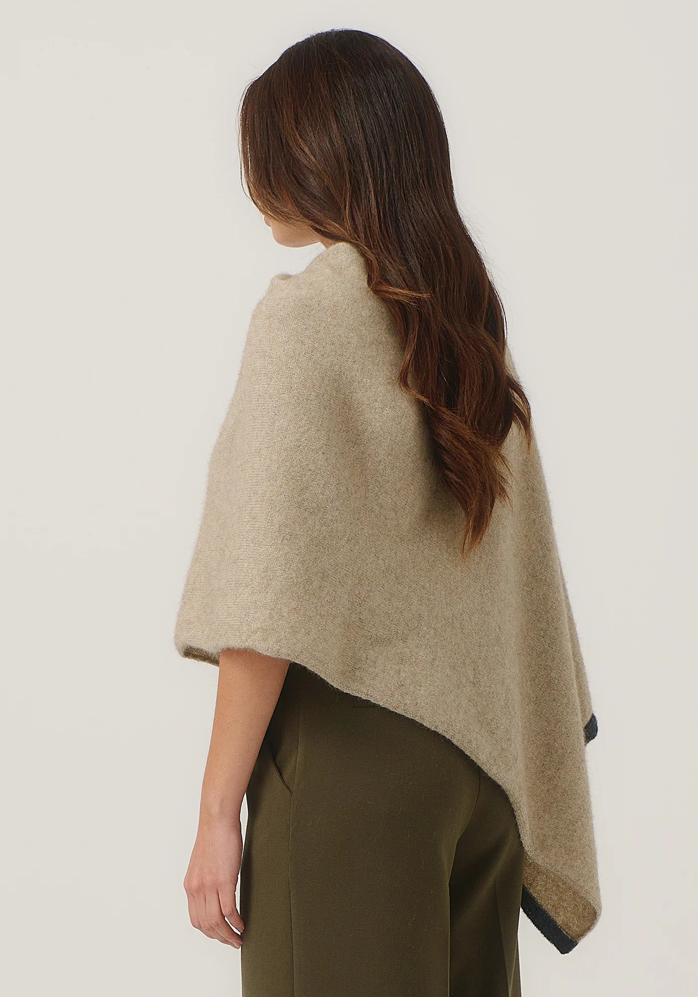 Two Tone Poncho - Latte/Slate - Presence Hamilton
