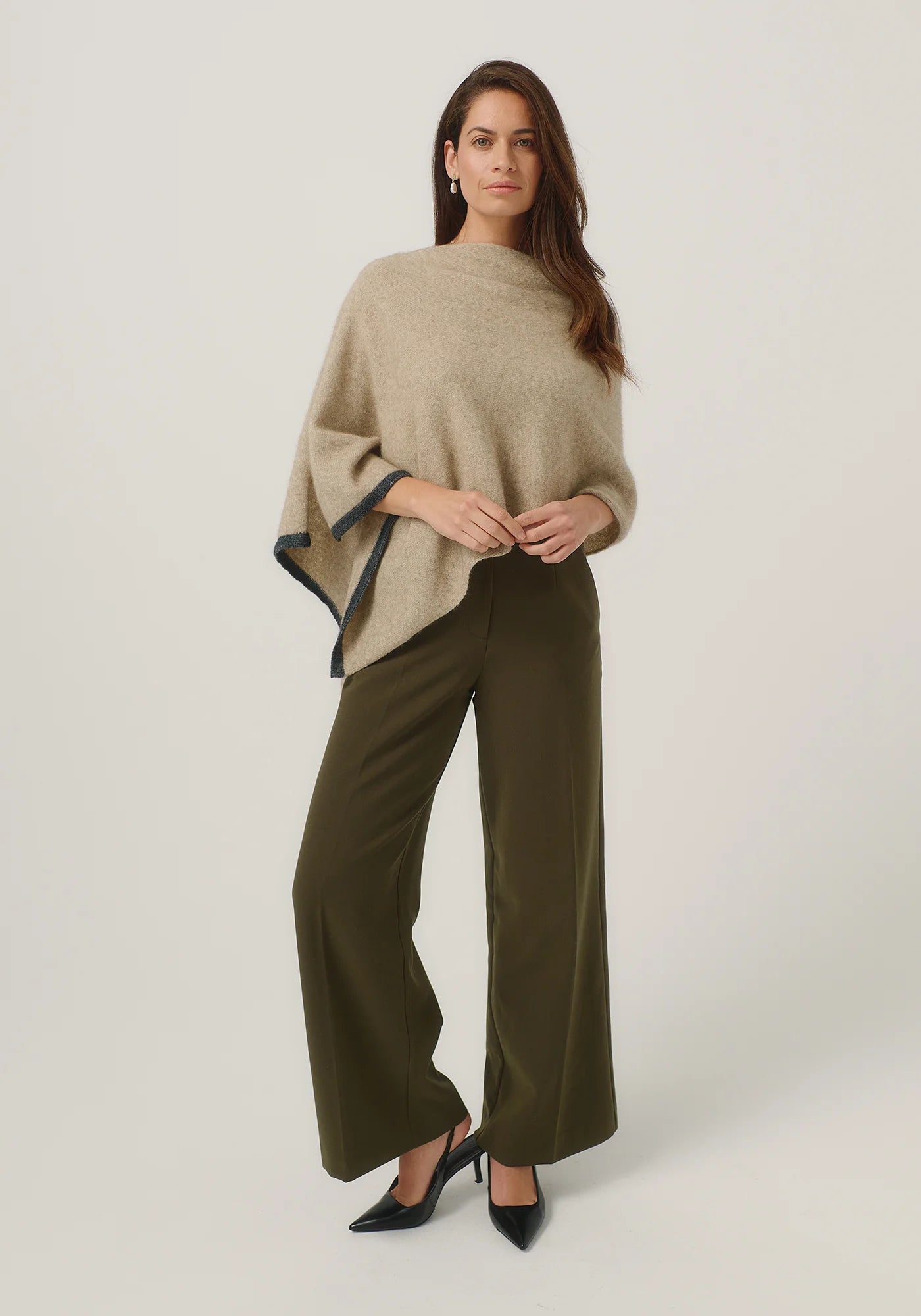 Two Tone Poncho - Latte/Slate - Presence Hamilton