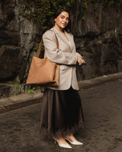 Peyton Suedette Shoulder Bag- Honey - Presence Hamilton