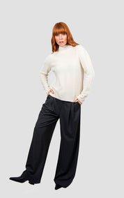 High Neck Crew Pullover- Ivory - Presence Hamilton