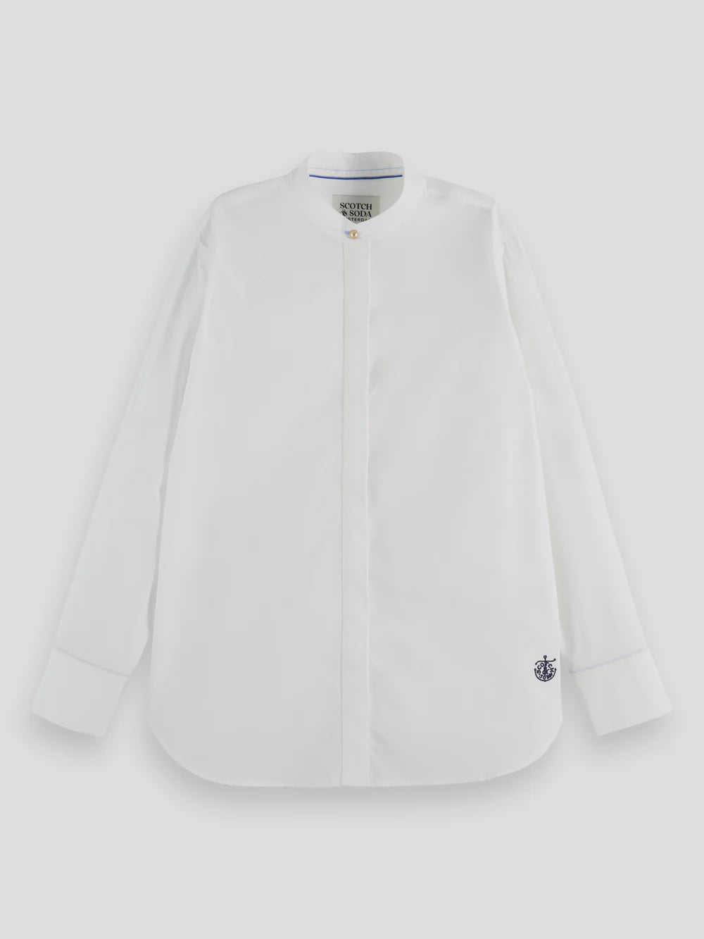 Collarless Relaxed-Fit Shirt