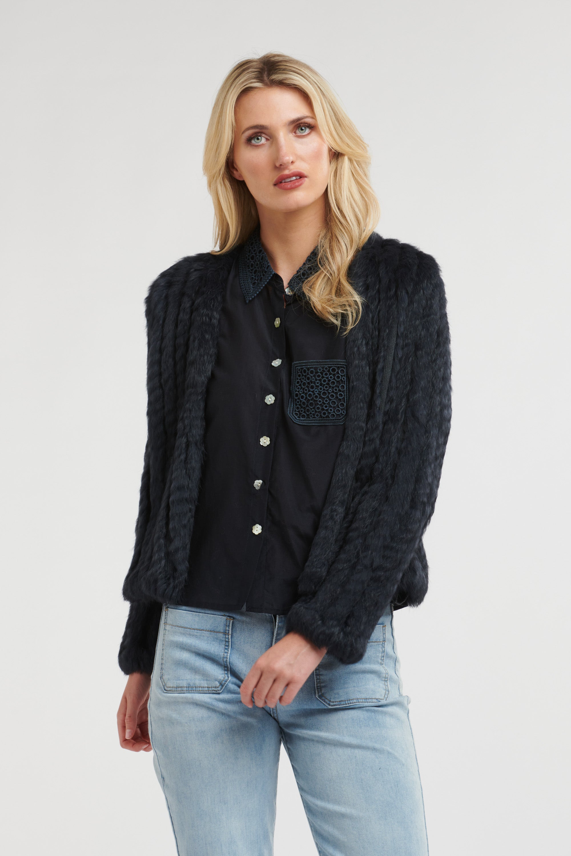 365 Days Fur Cropped Jacket - Midnight Navy - Presence Hamilton