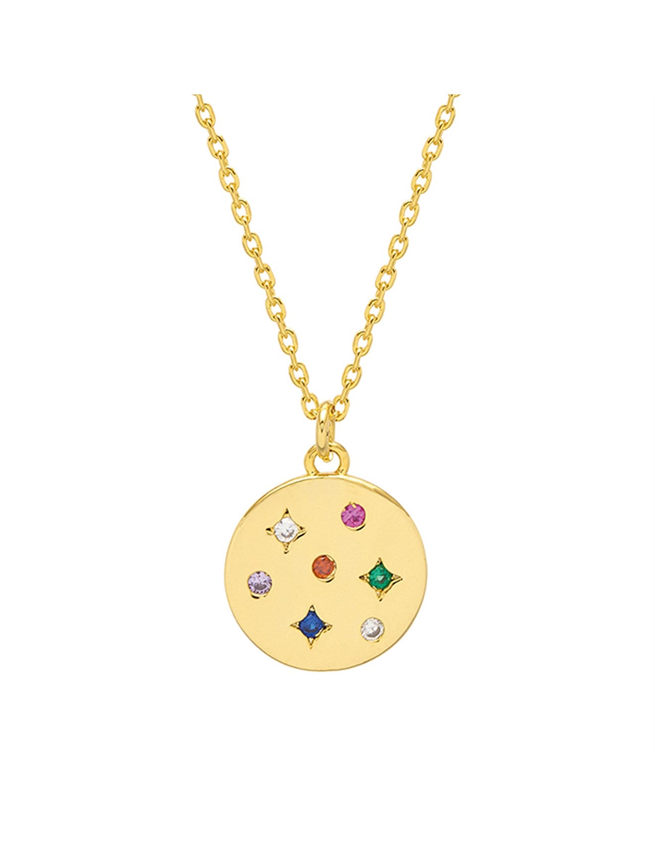 Mix CZ Coin Necklace- Gold Plated