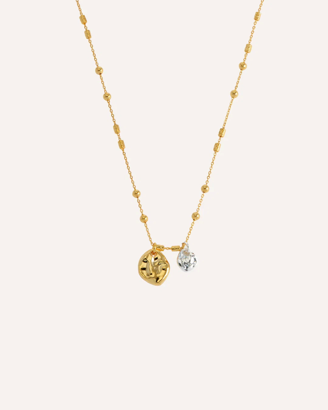 Triple Beaded Chain & Molten Pebble Necklace