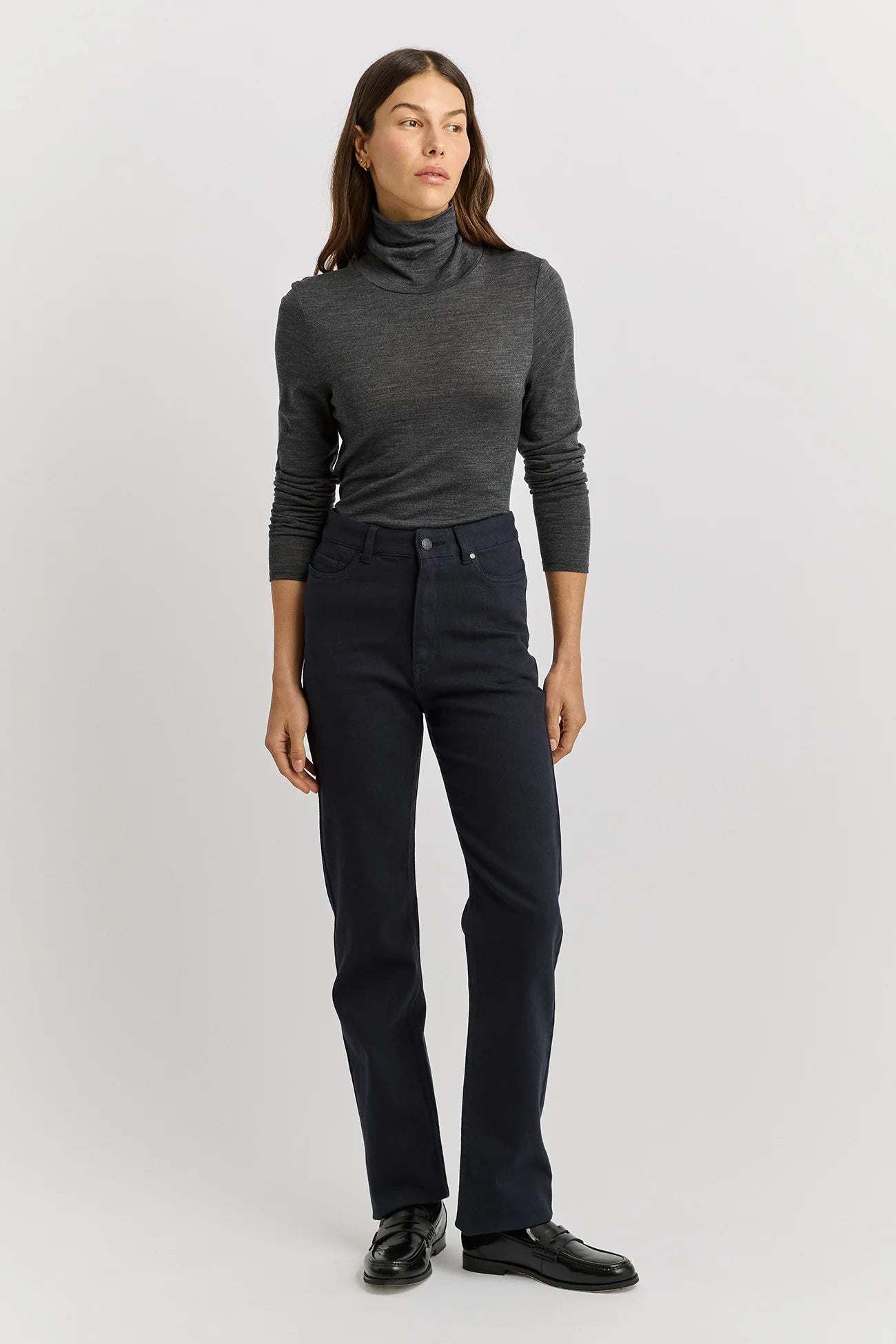 Turtle Neck Merino Tee- Charcoal - Presence Hamilton