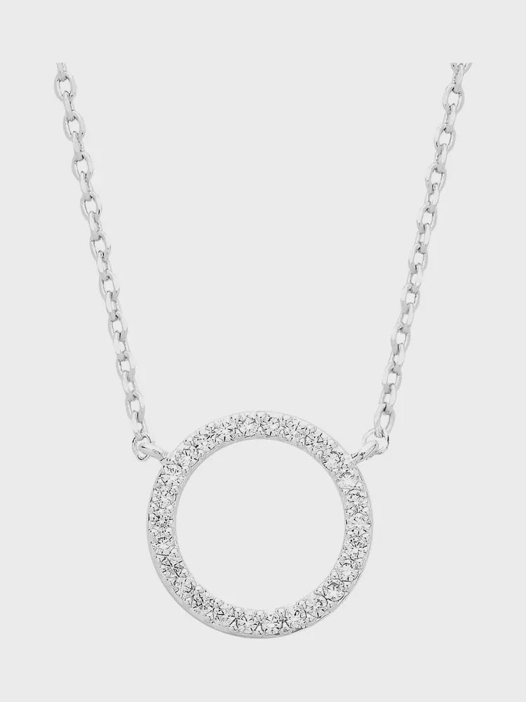 Large Pave Set Circle CZ Pendant- Silver Plated