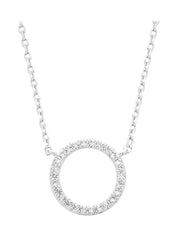 Large Pave Set Circle CZ Pendant- Silver Plated