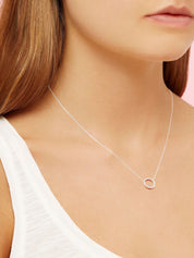 Large Pave Set Circle CZ Pendant- Silver Plated