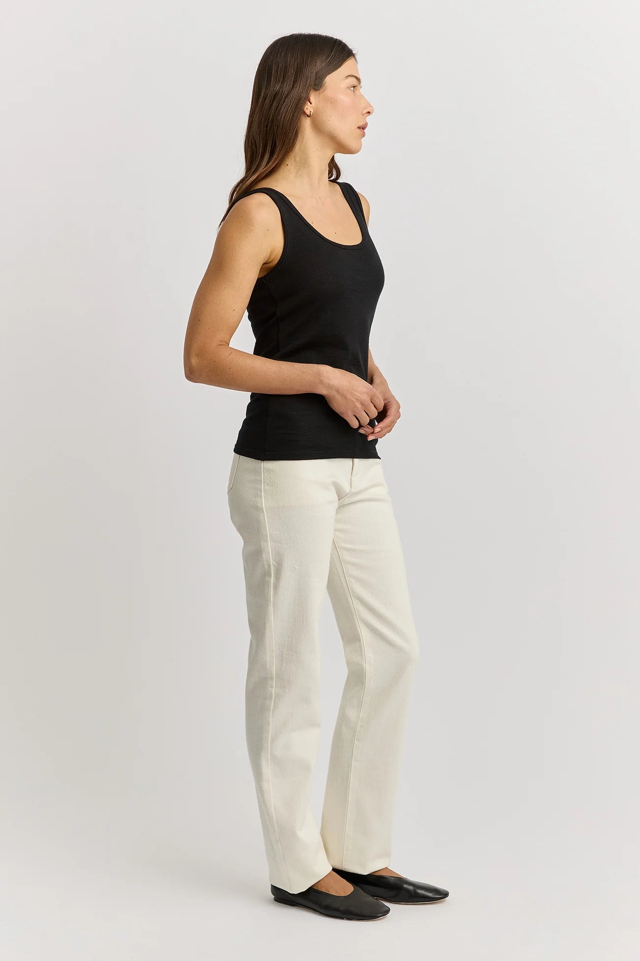 Scoop Neck Merino Tank - Black - Presence Hamilton