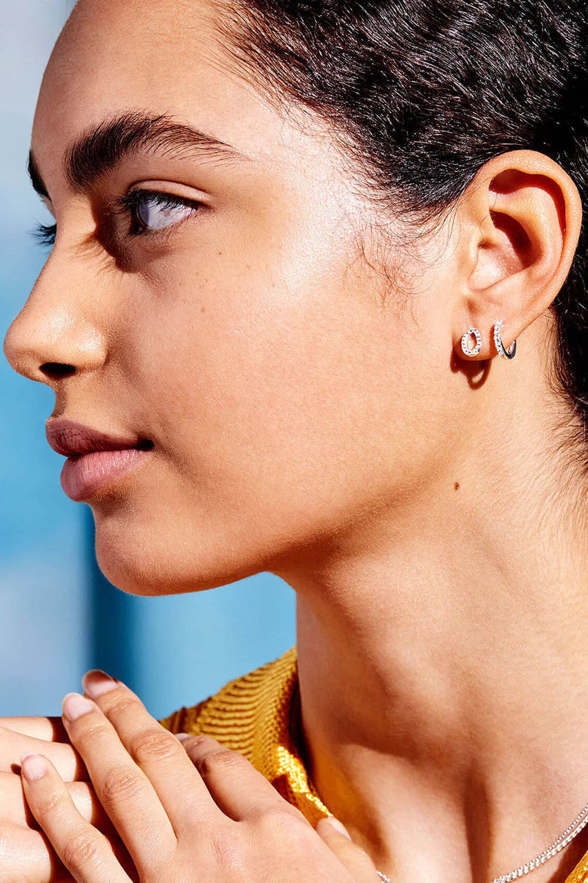 Pave Set Hoop Earrings Silver