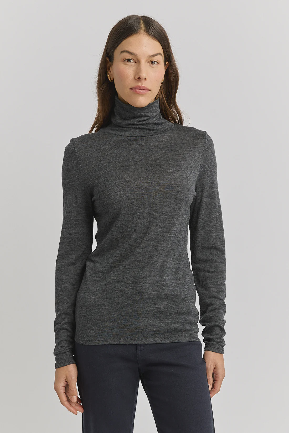 Turtle Neck Merino Tee- Charcoal - Presence Hamilton