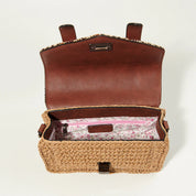 The Mini Straw Satchel- Blue Cream Herringbone