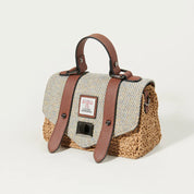 The Mini Straw Satchel- Blue Cream Herringbone