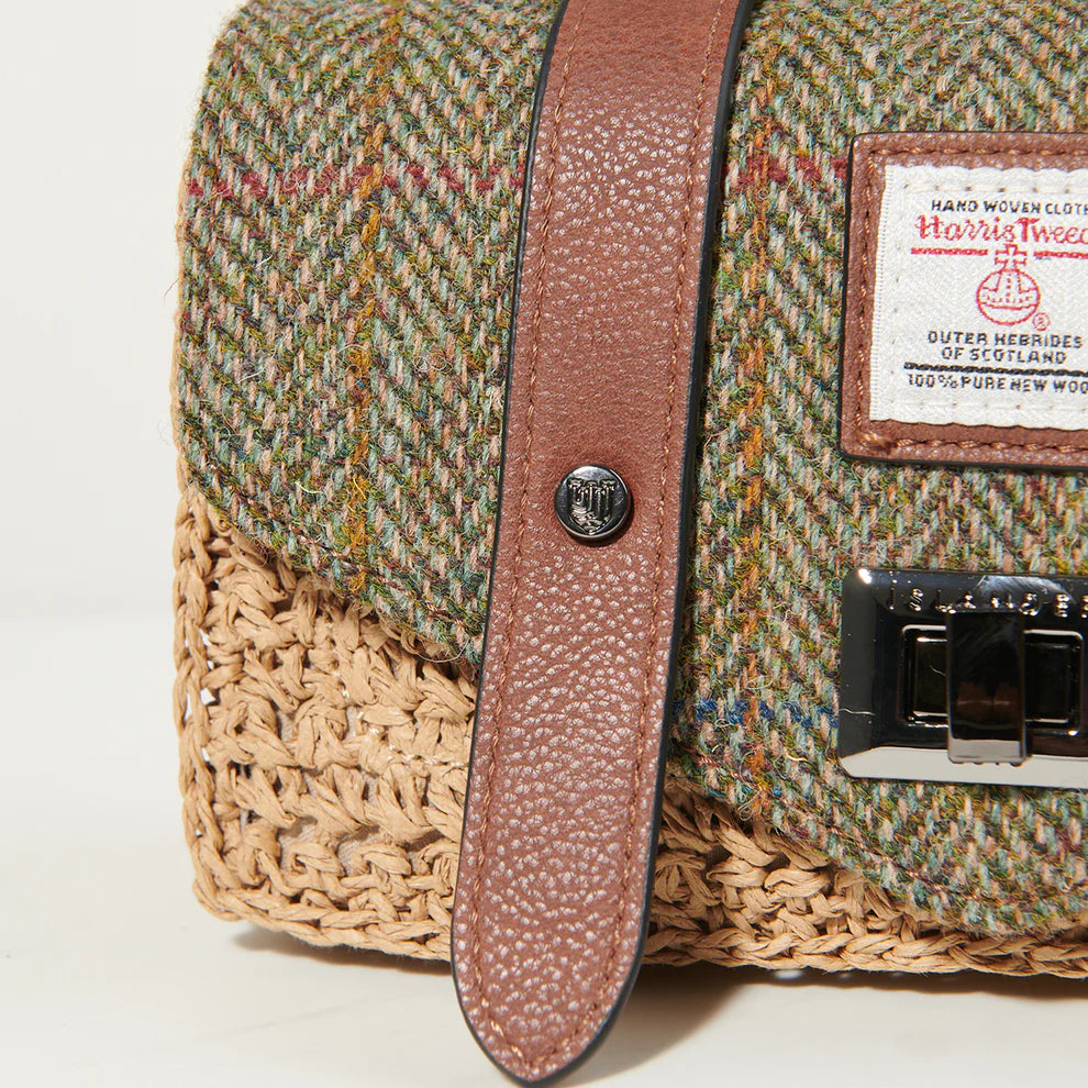 The Mini Straw Satchel-Chestnut Herringbone