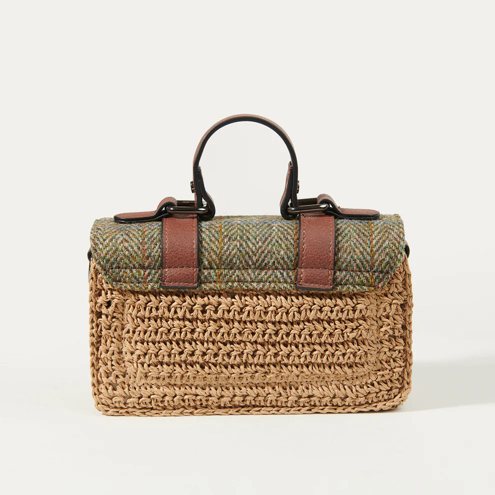 The Mini Straw Satchel-Chestnut Herringbone