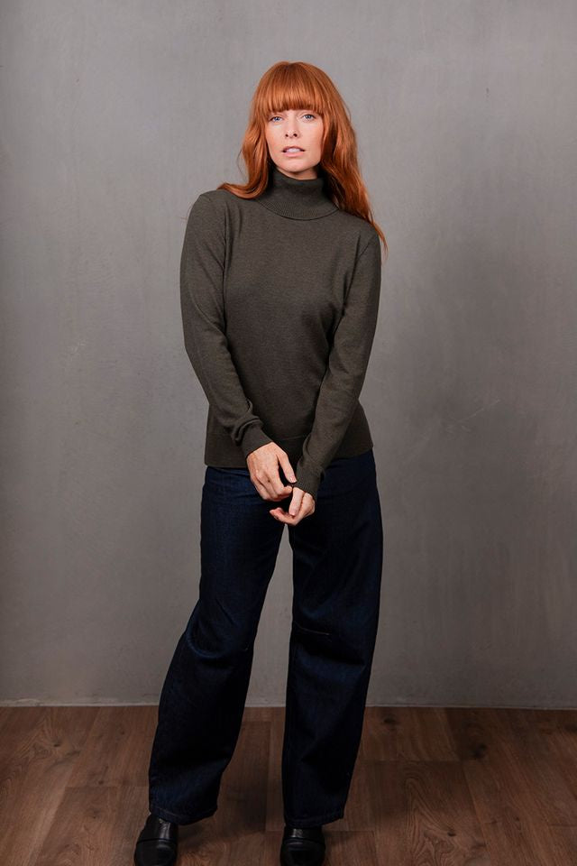 Rosie Roll Neck Pullover - Olive - Presence Hamilton