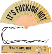 Hand Fan w/Gift Box - Gold Glitter "It's F*cking Hot"