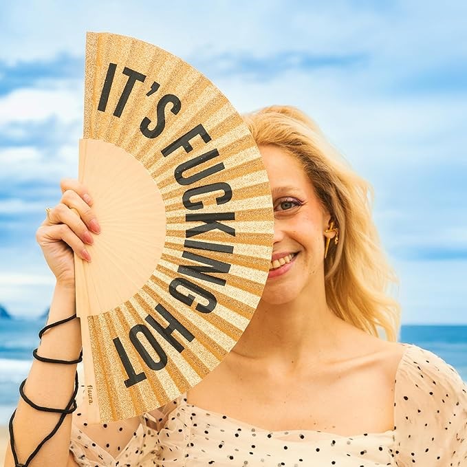 Hand Fan w/Gift Box - Gold Glitter "It's F*cking Hot"