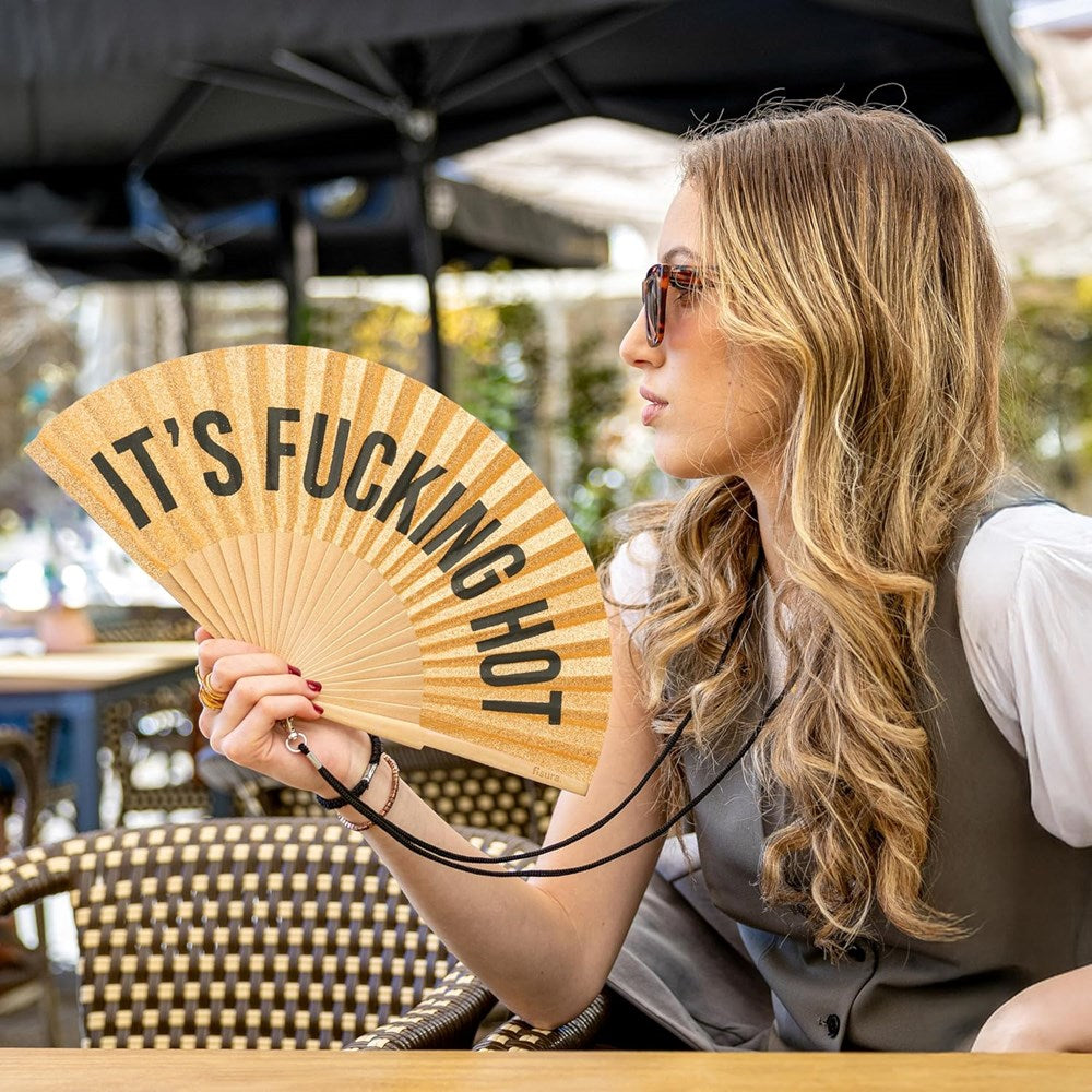 Hand Fan w/Gift Box - Gold Glitter "It's F*cking Hot"