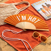 Hand Fan w/Gift Box - Orange Glitter "I'm Hot"