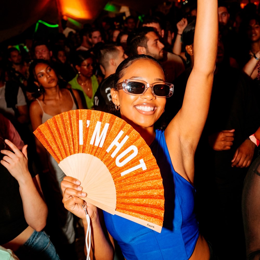 Hand Fan w/Gift Box - Orange Glitter "I'm Hot"
