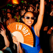 Hand Fan w/Gift Box - Orange Glitter "I'm Hot"