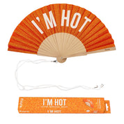 Hand Fan w/Gift Box - Orange Glitter "I'm Hot"