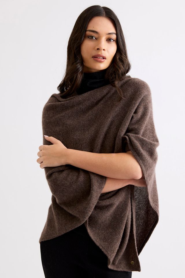 Mia Cashmere Poncho - Espresso - Presence Hamilton