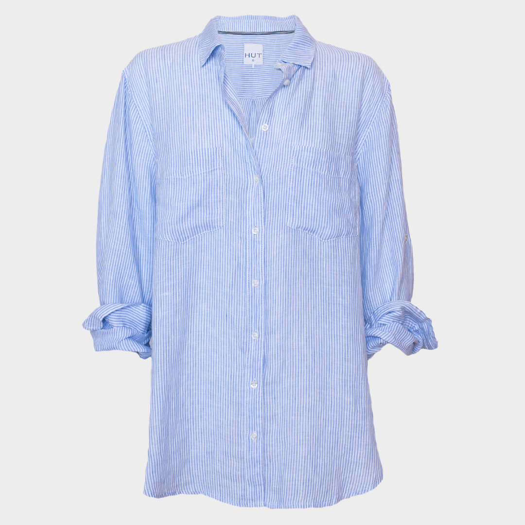 Hut Linen Shirt- Baby Blue Stripe