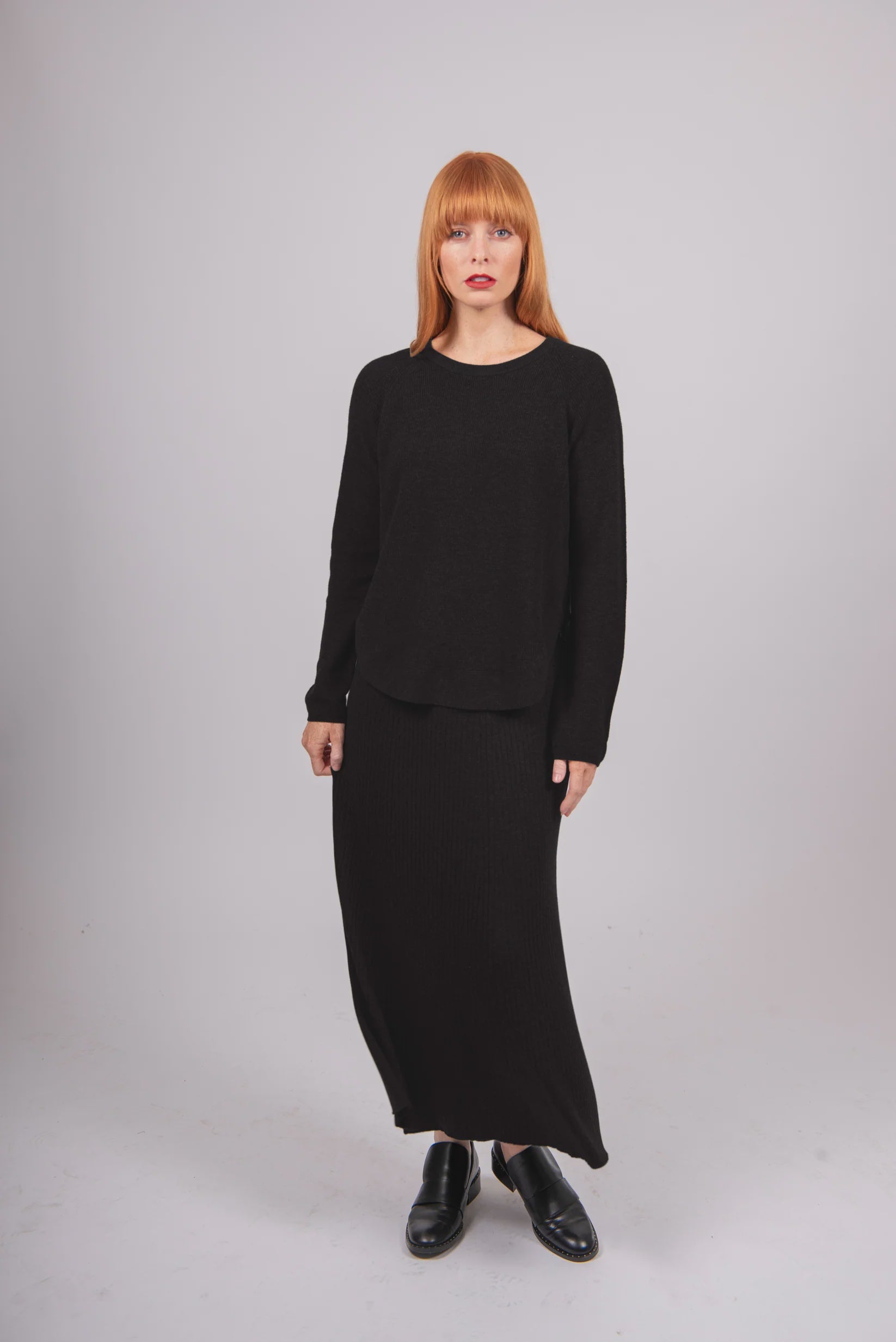 Wool Flared Skirt With Wide Band - Black - Presence Hamilton