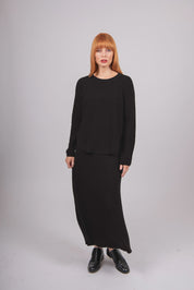 Wool Flared Skirt With Wide Band - Black - Presence Hamilton