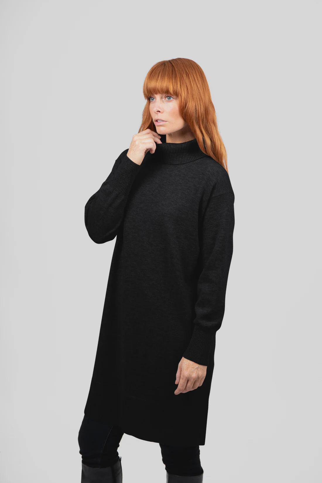 Wool Sweater Dress - Black - Presence Hamilton