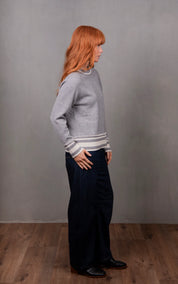 Stripe Trim Raglan Pullover -Grey & Ivory - Presence Hamilton