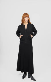 Wool Flared Skirt With Wide Band - Black - Presence Hamilton
