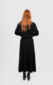 Wool Flared Skirt With Wide Band - Black - Presence Hamilton