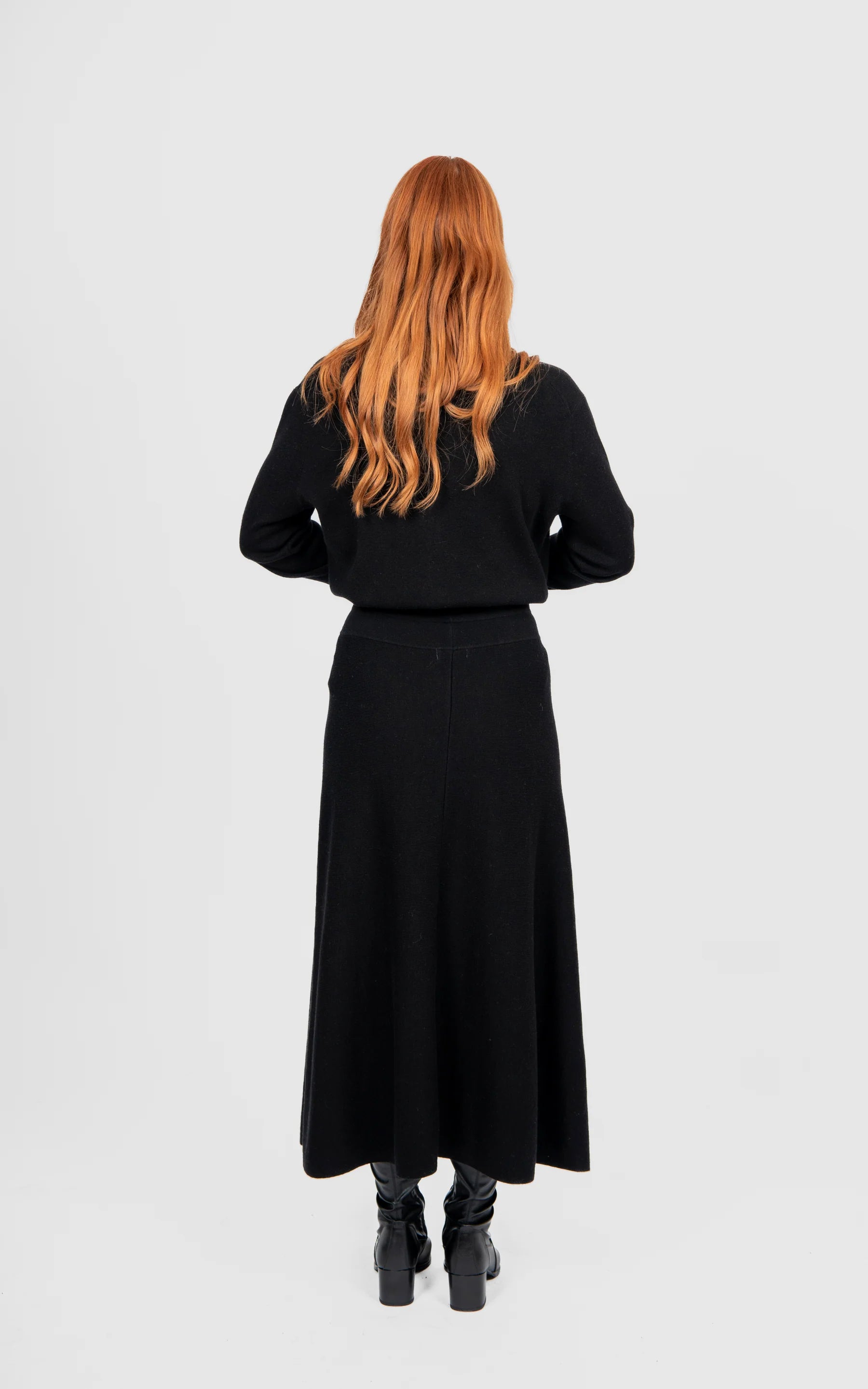Wool Flared Skirt With Wide Band - Black - Presence Hamilton