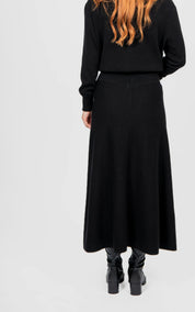 Wool Flared Skirt With Wide Band - Black - Presence Hamilton